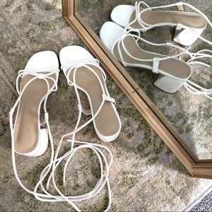 Lace up ankle white strappy heels